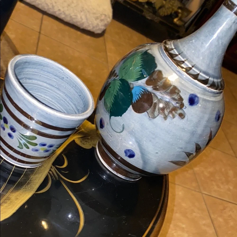 BOX41 Handcrafted Ceramic Vase with Blue and Brown Accents